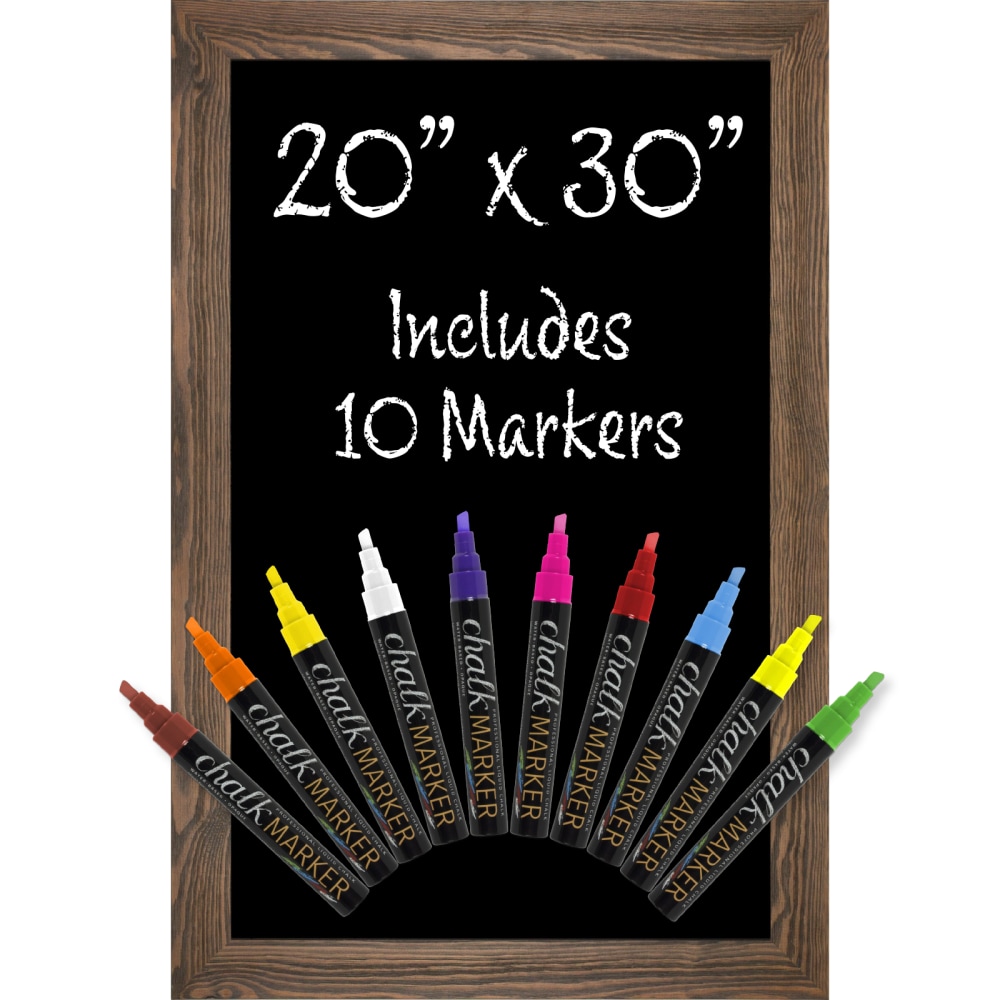 Excello Global Products Wall-Mounted Magnetic Chalkboard Sign, Porcelain, 30in x 20in, Black, Brown Wood Frame MPN:GPP-0010
