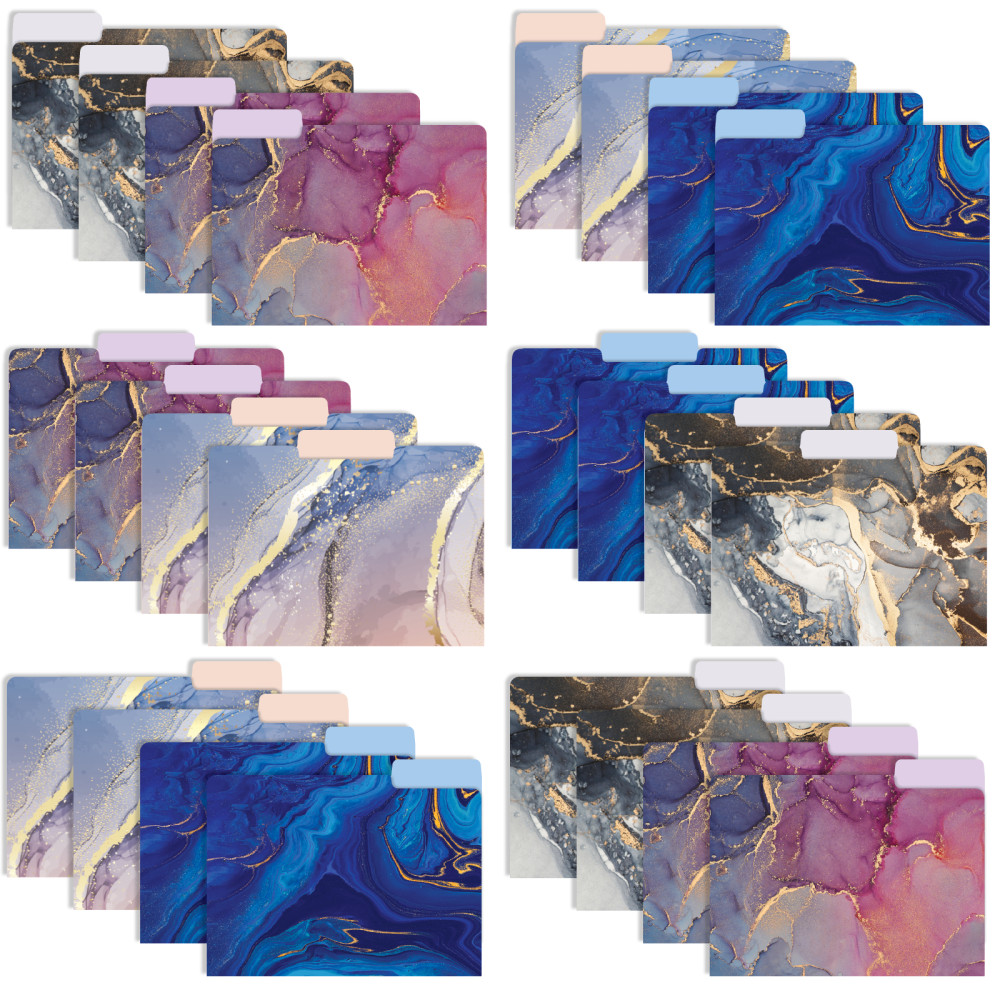Global Deluxe Designer Printed File Folders, 1/3 Cut, Letter Size, Marble, Pack Of 24 Folders MPN:GPP-0101-B