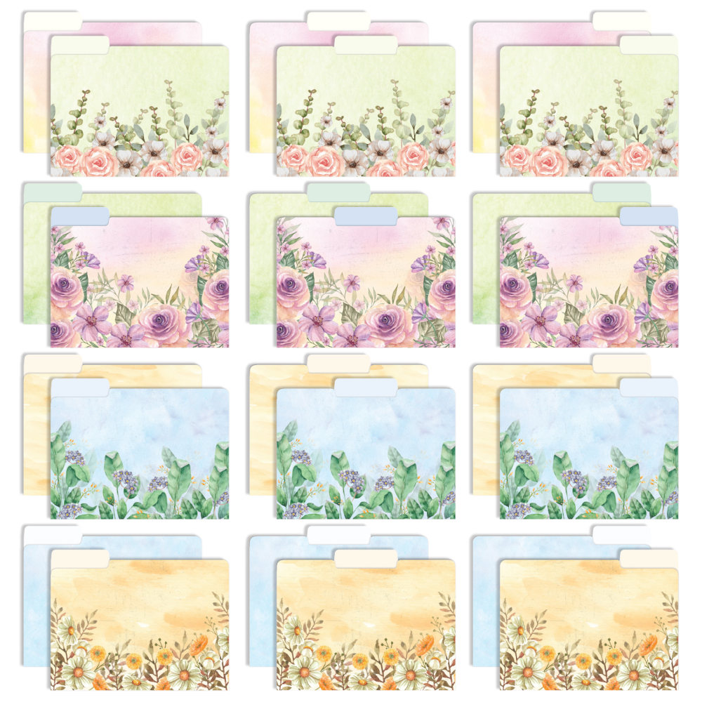 Global Deluxe Designer Printed File Folders, 1/3 Cut, Letter Size, Assorted Watercolor Floral, Pack Of 24 Folders MPN:GPP-0101-E