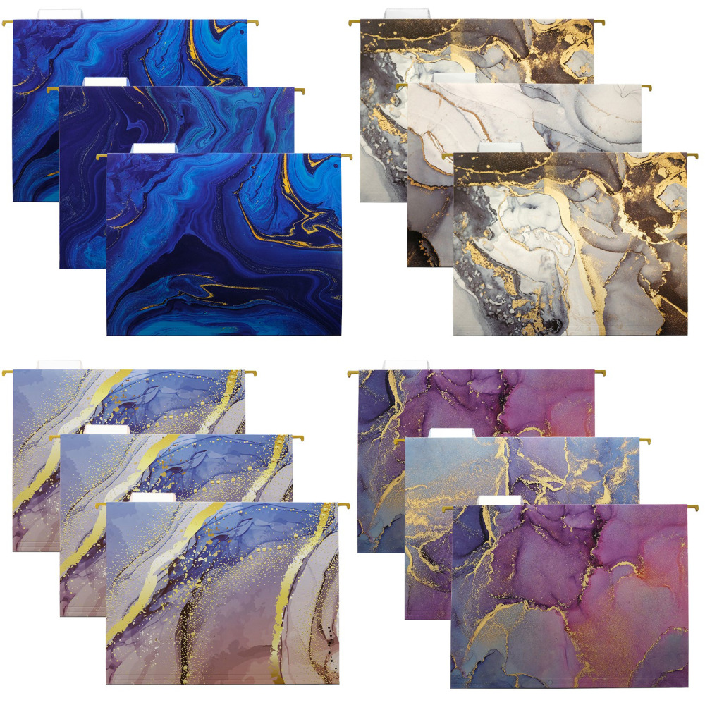Global Deluxe Designer Printed Hanging File Folders, 1/5 Cut, Letter Size, Assorted Marble, Pack Of 12 Folders MPN:GPP-0102-B