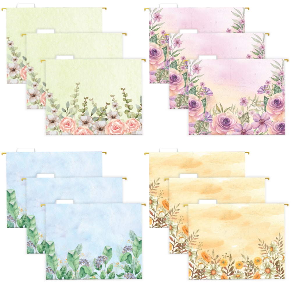 Global Deluxe Designer Printed Hanging File Folders, 1/5 Cut, Letter Size, Assorted Watercolor Floral, Pack Of 12 Folders MPN:GPP-0102-E