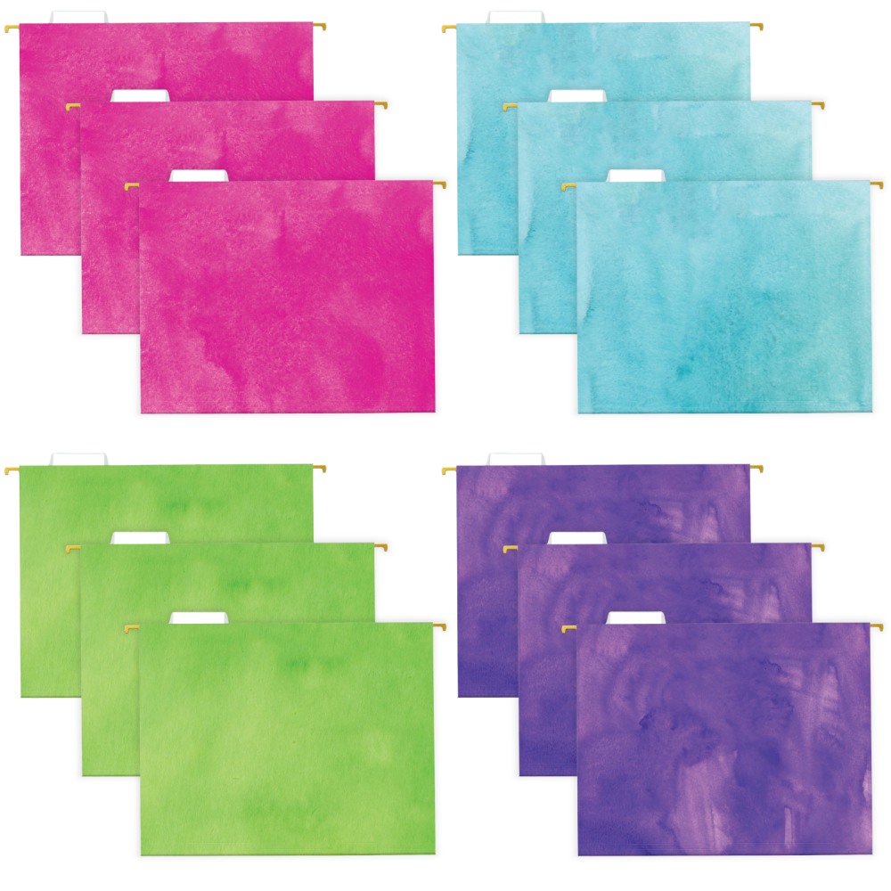 Global Deluxe Designer Printed Hanging File Folders, 1/5 Cut, Letter Size, Assorted Watercolor Solid, Pack Of 12 Folders MPN:GPP-0102-F