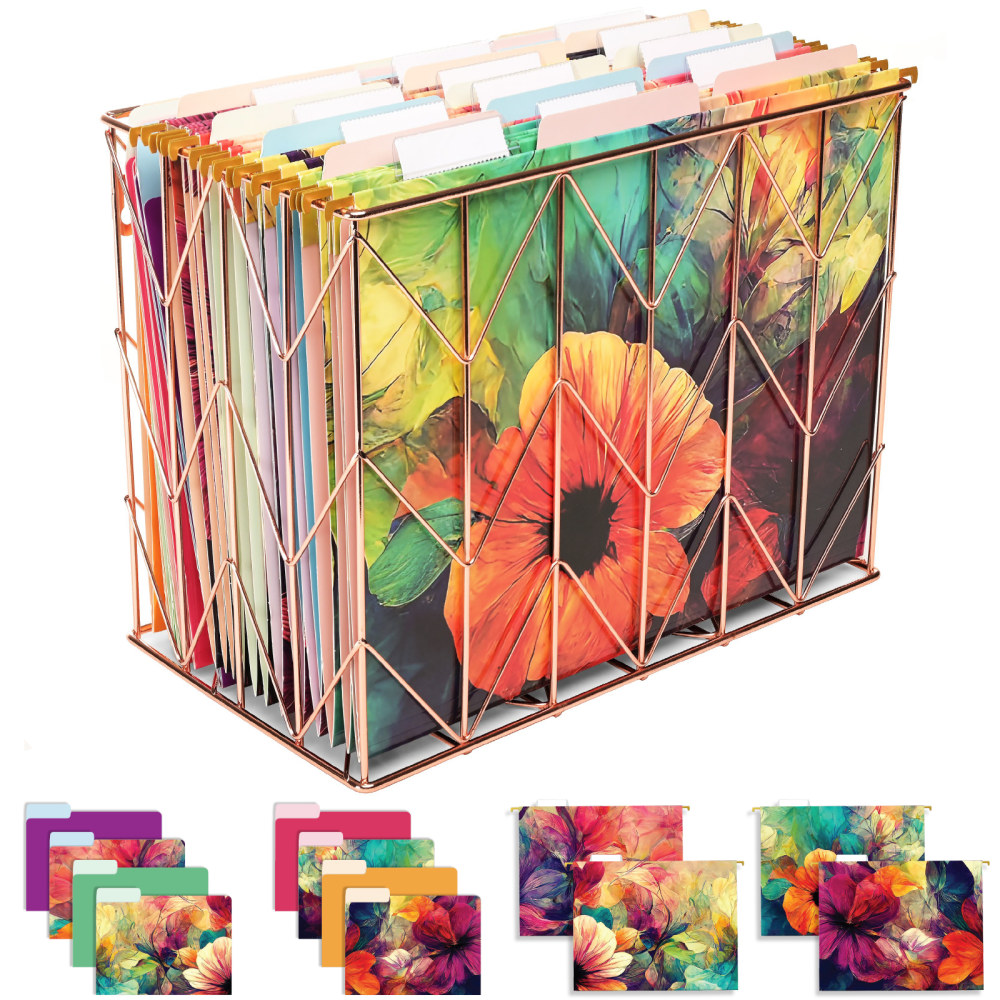 Global Deluxe Designer Hanging File Folders Kit, Letter Size, Abstract Floral, Kit Of 36 Folders MPN:GPP-0103-C