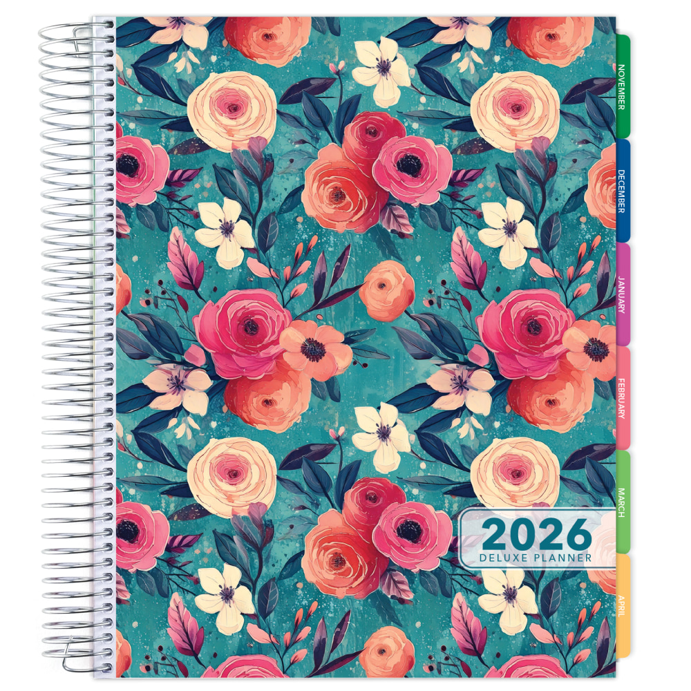 2026 Excello Brands Deluxe Daily/Weekly/Monthly Planner, 8.5in x 11in, Teal Floral November 2025 - December 2026, (DLX-CY26-0017) MPN:DLX-CY26-0017