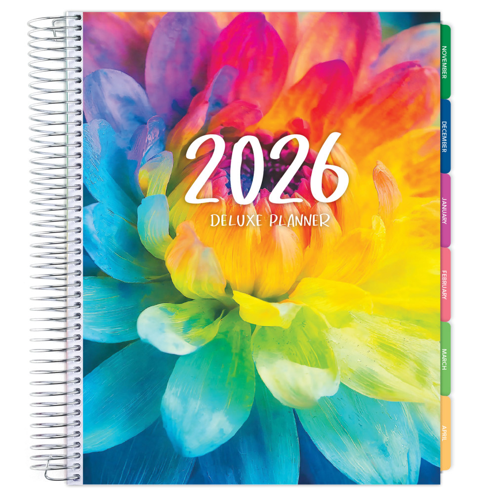 2026 Excello Brands Deluxe Daily/Weekly/Monthly Planner, 8.5in x 11in, Rainbow Petals November 2025 - December 2026, (DLX-CY26-0041) MPN:DLX-CY26-0041