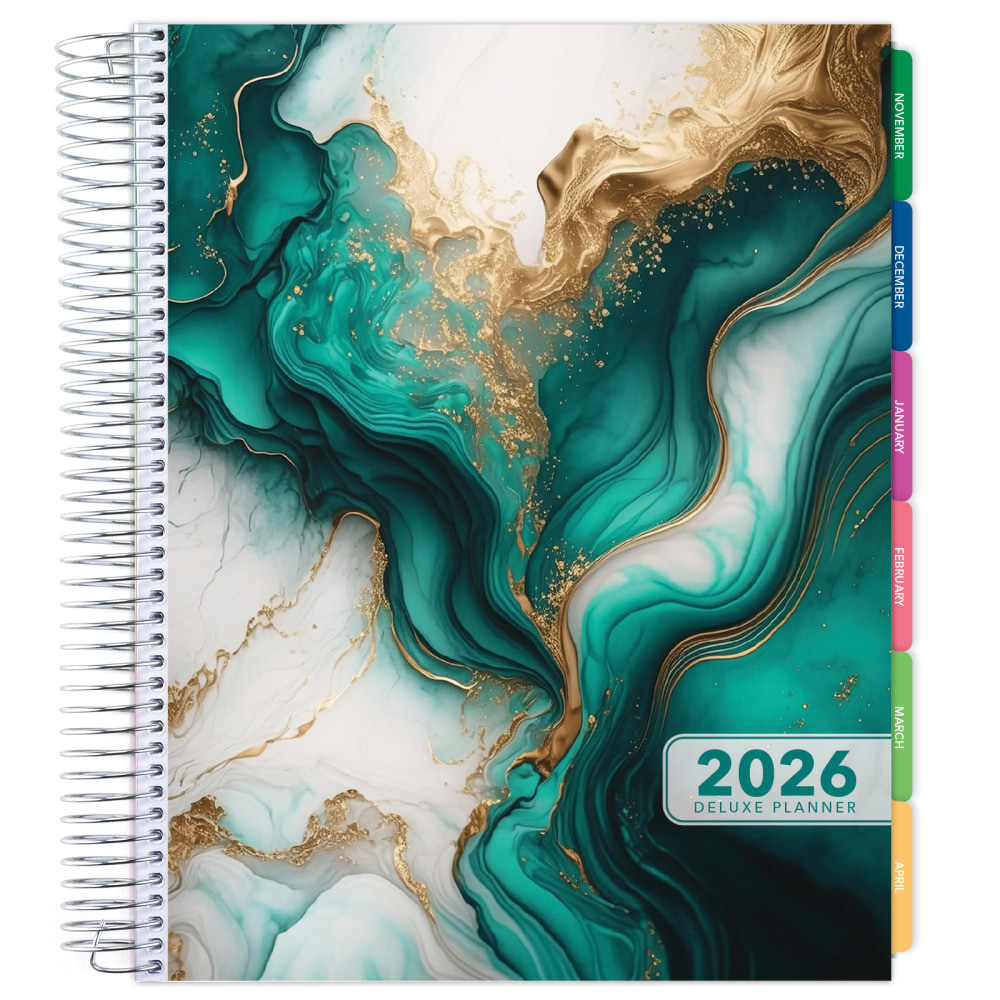 2026 Excello Brands Deluxe Daily/Weekly/Monthly Planner, 8.5in x 11in, Teal Gold Marble November 2025 - December 2026, (DLX-CY26-0054) MPN:DLX-CY26-0054