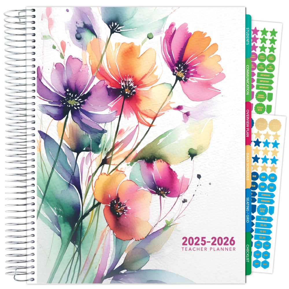 2025-2026 Global Printed Products Daily/Weekly/Monthly Deluxe Teacher Planner, 8-1/2in x 11in, Rainbow Floral, August 2025 To August 2026 MPN:DTP-AY25-0053