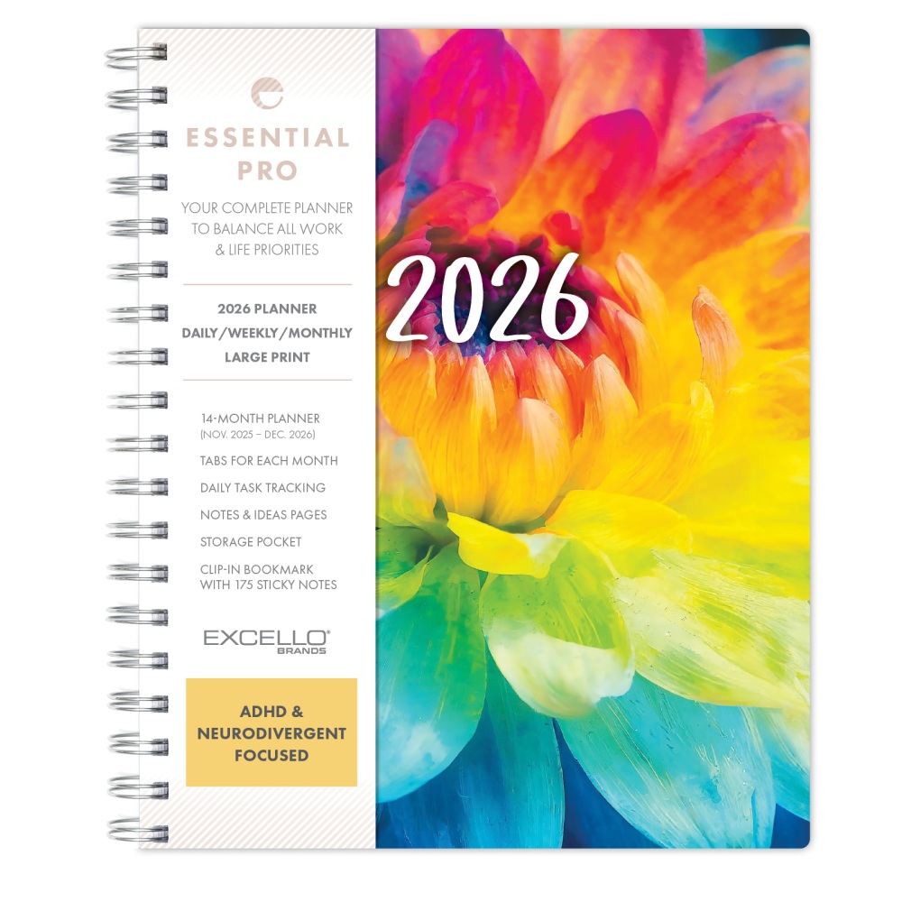 2026 Excello Brands Essential PRO Daily/Weekly/Monthly Planner, 7in x 9in, Rainbow Petals November 2025 - December 2026, (ESPRO-CY26-79-41) MPN:ESPRO-CY26-79-41