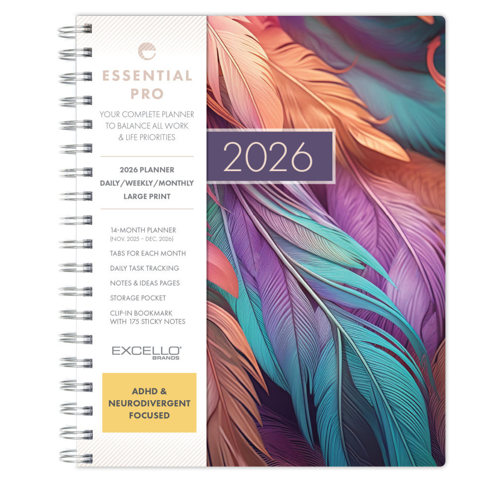 2026 Excello Brands Essential PRO Daily/Weekly/Monthly Planner, 7in x 9in, Pastel Peacock November 2025 - December 2026, (ESPRO-CY26-79-61) MPN:ESPRO-CY26-79-61