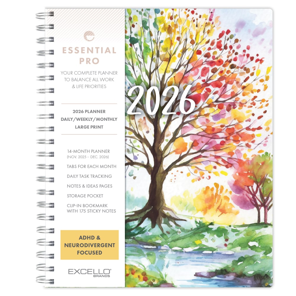2026 Excello Brands Essential PRO Daily/Weekly/Monthly Planner, 8.5in x 11in, Tree Seasons November 2025 - December 2026, (ESPRO-CY26-8511-20) MPN:ESPRO-CY26-8511-20