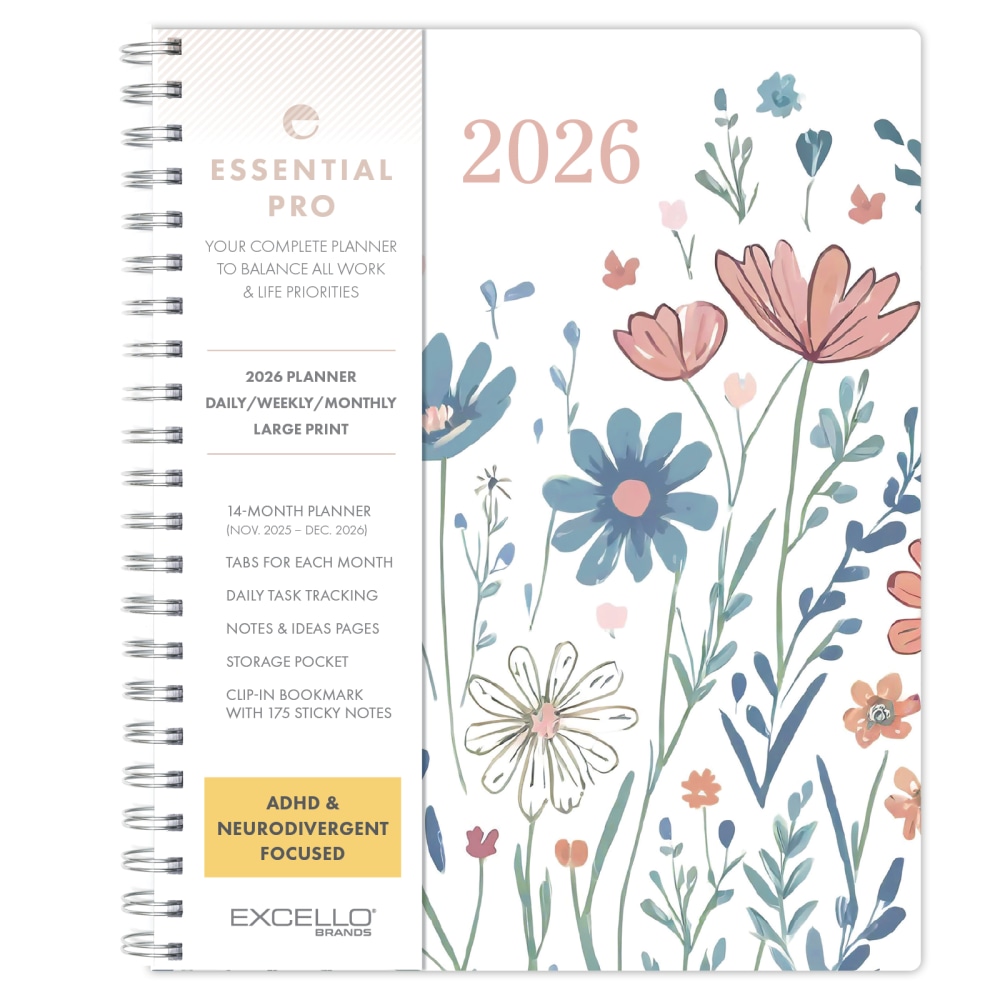 2026 Excello Brands Essential PRO Daily/Weekly/Monthly Planner, 8.5in x 11in, Colorful Botanicals November 2025 - December 2026, (ESPRO-CY26-8511-30) MPN:ESPRO-CY26-8511-30