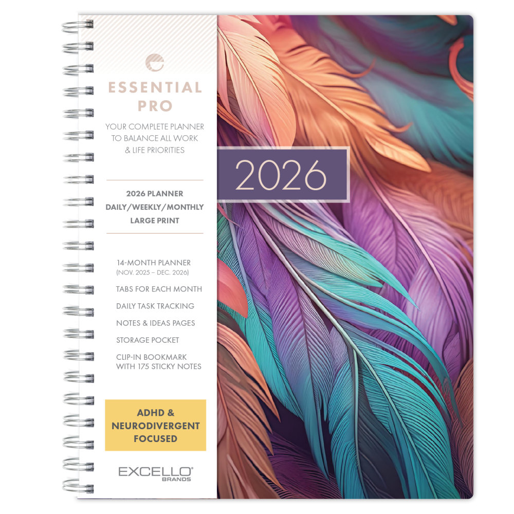 2026 Excello Brands Essential PRO Daily/Weekly/Monthly Planner, 8.5in x 11in, Pastel Peacock November 2025 - December 2026, (ESPRO-CY26-8511-61) MPN:ESPRO-CY26-8511-61