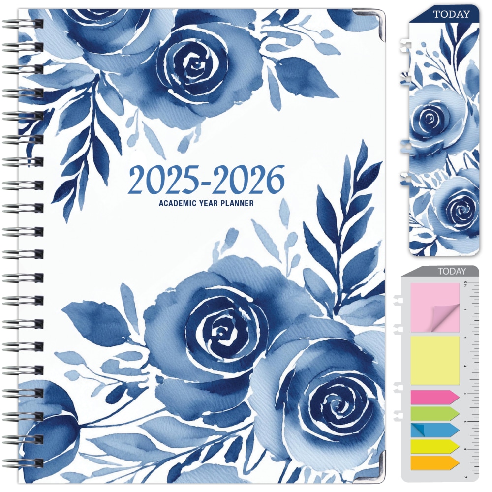 2025-2026 Global Printed Products Hardcover Fashion Daily/Weekly/Monthly Academic Planner, 8-1/2in x 11in, Blue Bloom, June 2025 To July 2026 MPN:FSHN-AY25-8511-02