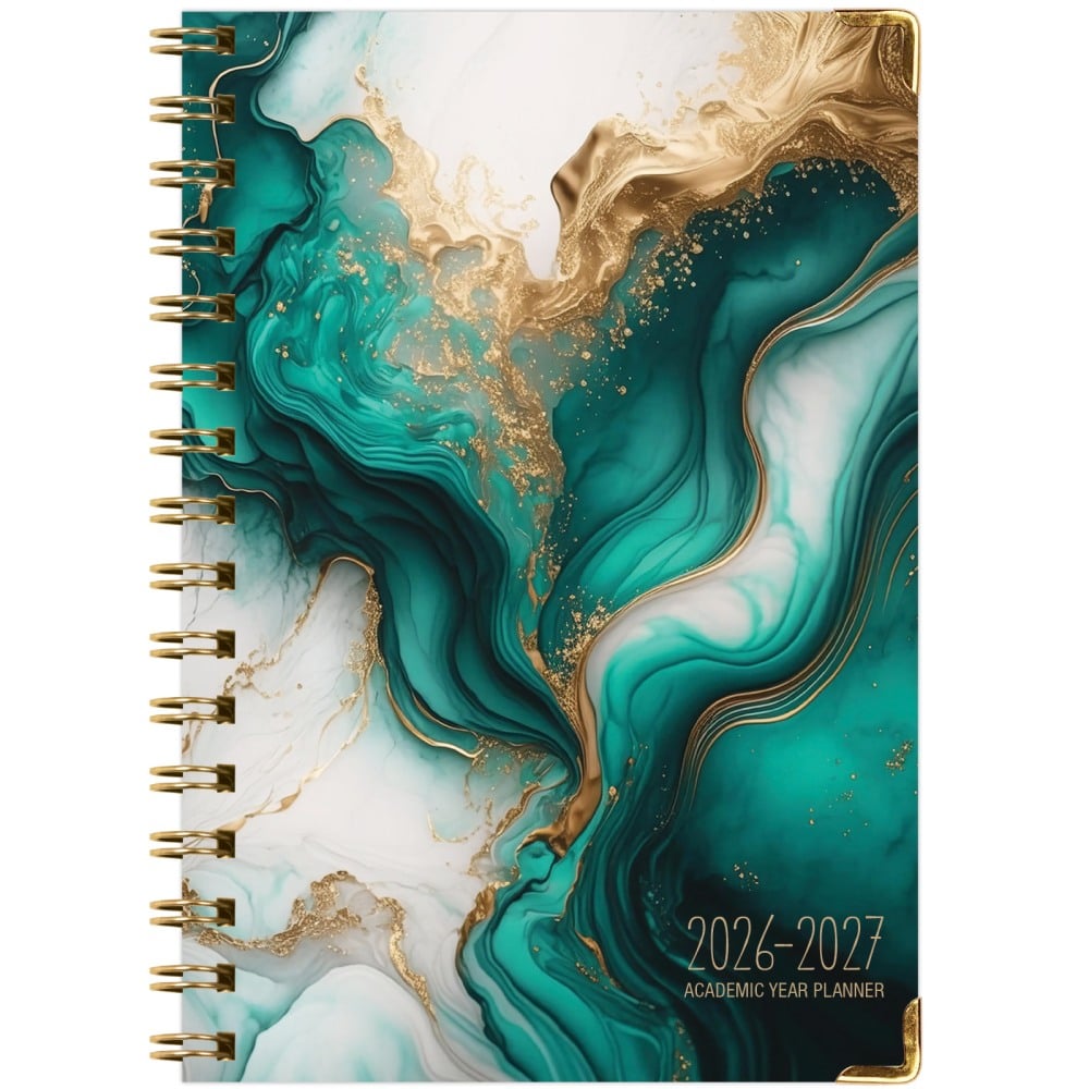 2026-2027 Excello Brands 14-Month Academic Year Hardcover Weekly/Monthly Fashion Planner, 5-1/2in x 8in, Teal Gold Marble, May To June, Total Qty 1 MPN:FSHN-AY26-58-54