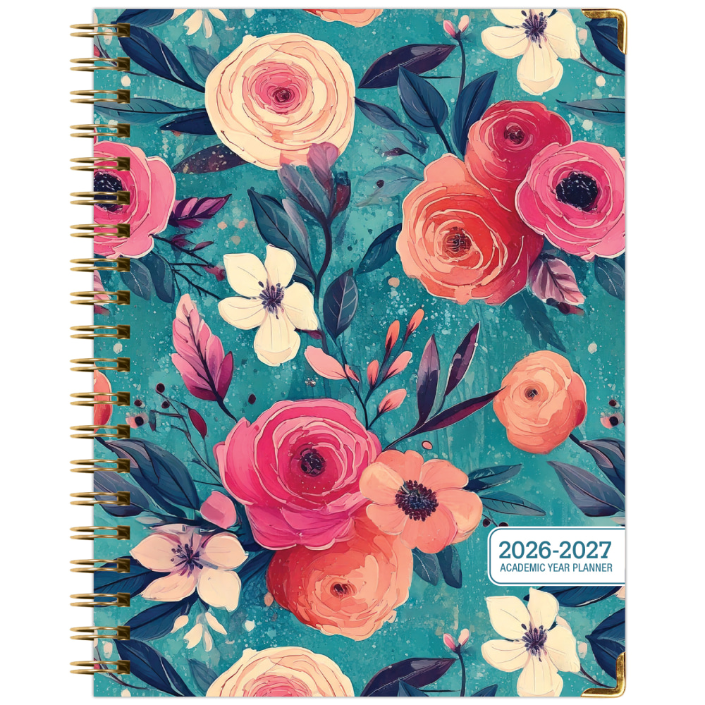 2026-2027 Excello Brands 14-Month Academic Year Hardcover Weekly/Monthly Fashion Planner, 8-1/2in x 11in, Teal Floral, May To June, Total Qty 1 MPN:FSHN-AY26-8511-17