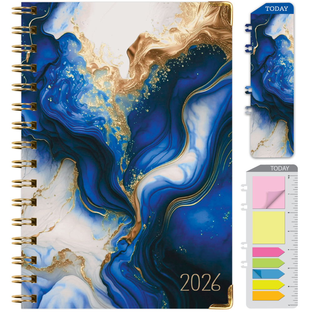 2026 Excello Brands Hardcover Fashion Daily/Weekly/Monthly Planner, 5.5in x 8in, Dark Blue Marble November 2025 - December 2026, (FSHN-CY26-58-23) MPN:FSHN-CY26-58-23