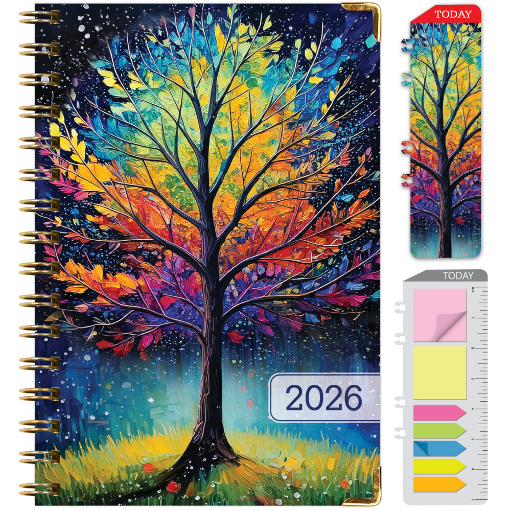 2026 Excello Brands Hardcover Fashion Daily/Weekly/Monthly Planner, 5.5in x 8in, Black Tree Seasons November 2025 - December 2026, (FSHN-CY26-58-32) MPN:FSHN-CY26-58-32