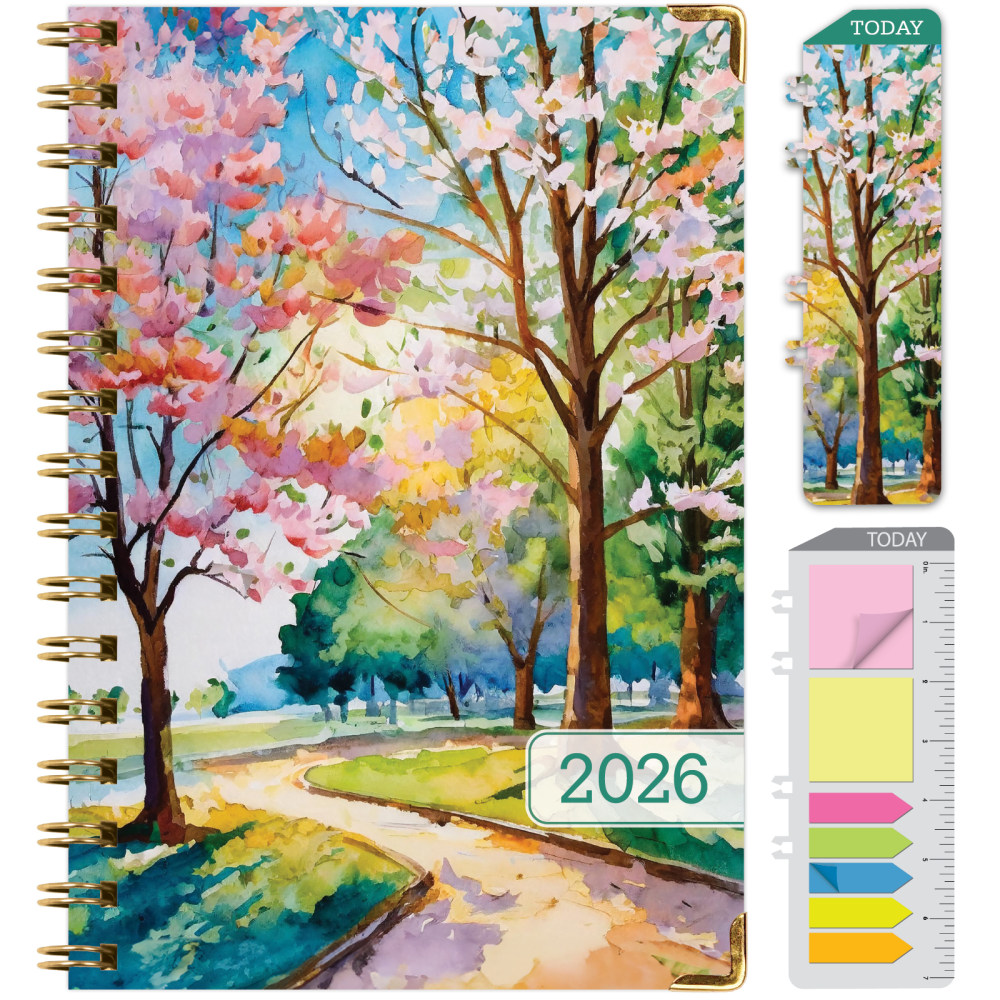 2026 Excello Brands Hardcover Fashion Daily/Weekly/Monthly Planner, 5.5in x 8in, Watercolor Tree November 2025 - December 2026, (FSHN-CY26-58-43) MPN:FSHN-CY26-58-43