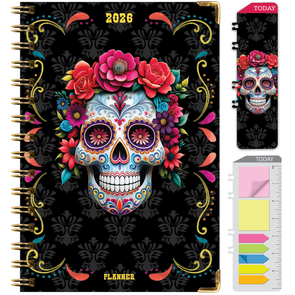 2026 Excello Brands Hardcover Fashion Daily/Weekly/Monthly Planner, 5.5in x 8in, Sugar Skull November 2025 - December 2026, (FSHN-CY26-58-48) MPN:FSHN-CY26-58-48
