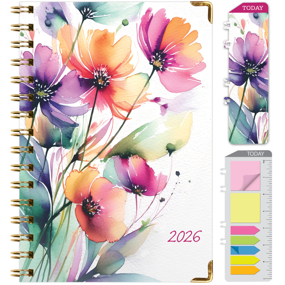 2026 Excello Brands Hardcover Fashion Daily/Weekly/Monthly Planner, 5.5in x 8in, Rainbow Floral November 2025 - December 2026, (FSHN-CY26-58-53) MPN:FSHN-CY26-58-53