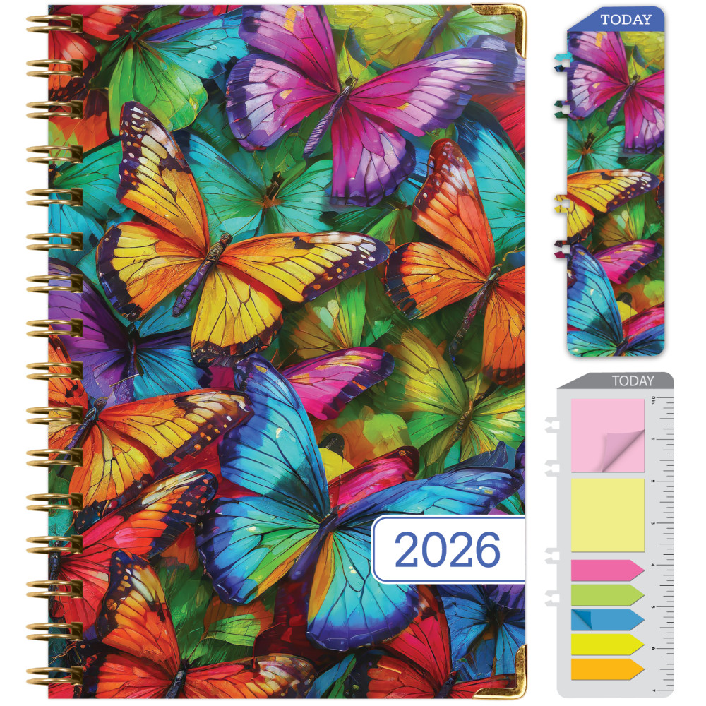 2026 Excello Brands Hardcover Fashion Daily/Weekly/Monthly Planner, 5.5in x 8in, Colorful Butterflies November 2025 - December 2026, (FSHN-CY26-58-58) MPN:FSHN-CY26-58-58