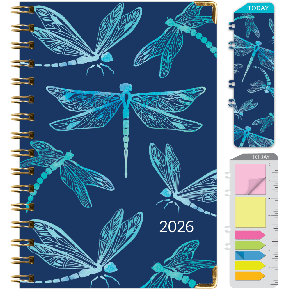2026 Excello Brands Hardcover Fashion Daily/Weekly/Monthly Planner, 5.5in x 8in, Dragonflies November 2025 - December 2026, (FSHN-CY26-58-59) MPN:FSHN-CY26-58-59