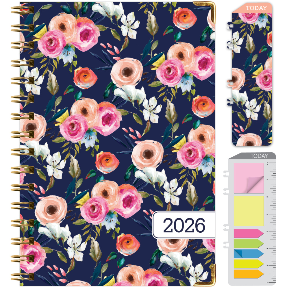 2026 Excello Brands Hardcover Fashion Daily/Weekly/Monthly Planner, 5.5in x 8in, Small Navy Floral November 2025 - December 2026, (FSHN-CY26-58-84) MPN:FSHN-CY26-58-84