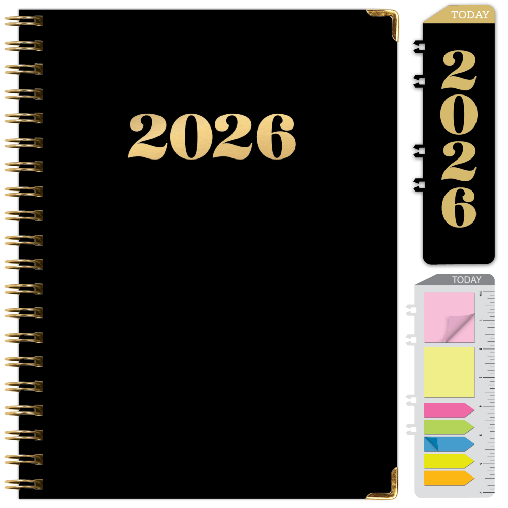2026 Excello Brands Hardcover Fashion Daily/Weekly/Monthly Planner, 8.5in x 11in, Black Gold Numbers November 2025 - December 2026, (FSHN-CY26-8511-12) MPN:FSHN-CY26-8511-12