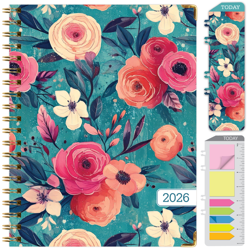 2026 Excello Brands Hardcover Fashion Daily/Weekly/Monthly Planner, 8.5in x 11in, Teal Floral November 2025 - December 2026, (FSHN-CY26-8511-17) MPN:FSHN-CY26-8511-17