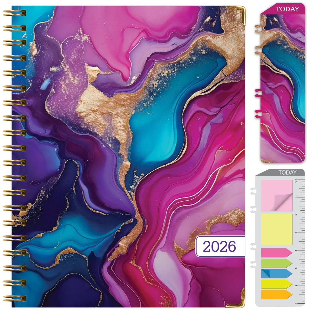 2026 Excello Brands Hardcover Fashion Daily/Weekly/Monthly Planner, 8.5in x 11in, Pink Purple Marble November 2025 - December 2026, (FSHN-CY26-8511-22) MPN:FSHN-CY26-8511-22