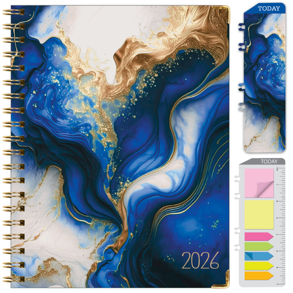 2026 Excello Brands Hardcover Fashion Daily/Weekly/Monthly Planner, 8.5in x 11in, Dark Blue Marble November 2025 - December 2026, (FSHN-CY26-8511-23) MPN:FSHN-CY26-8511-23