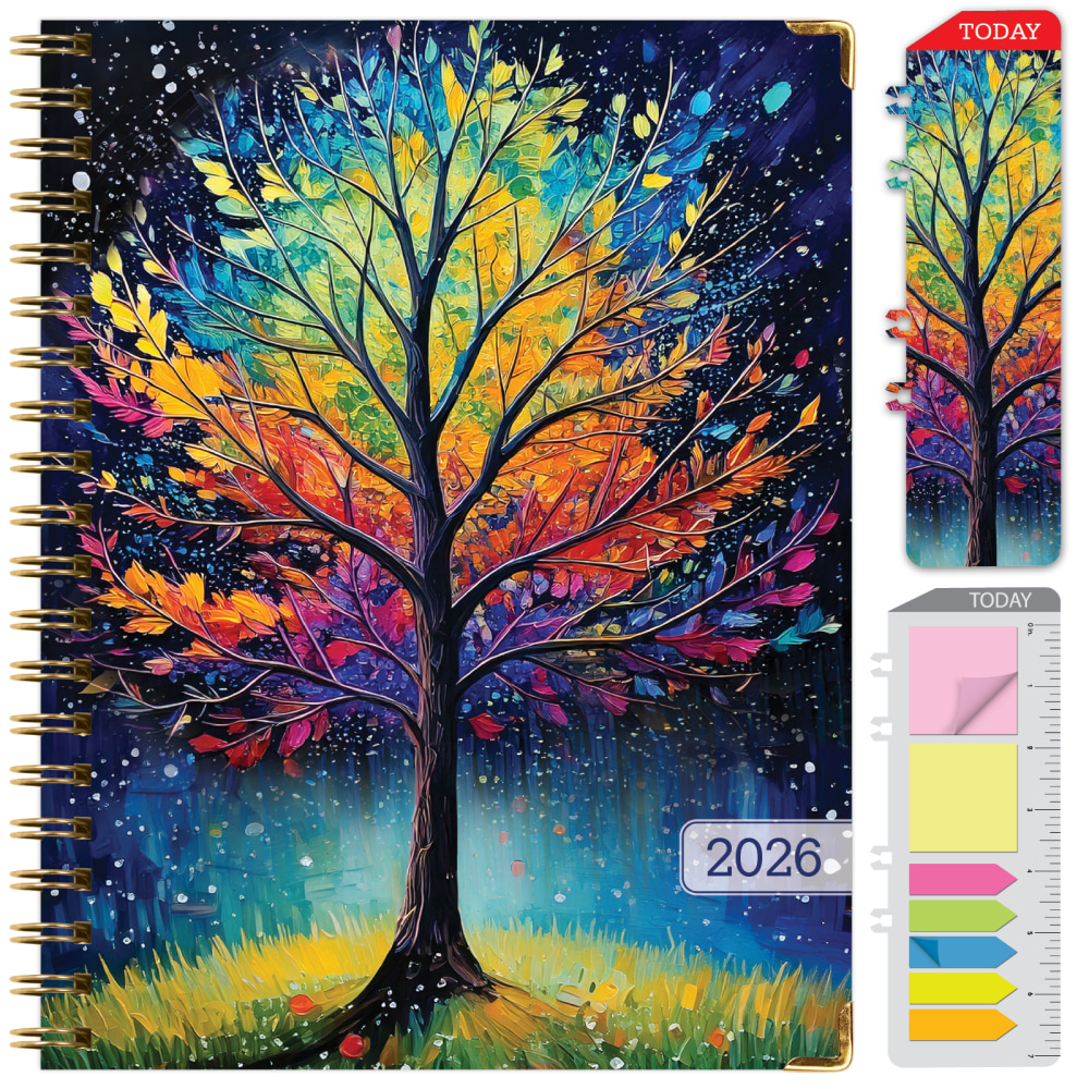 2026 Excello Brands Hardcover Fashion Daily/Weekly/Monthly Planner, 8.5in x 11in, Black Tree Seasons November 2025 - December 2026, (FSHN-CY26-8511-32) MPN:FSHN-CY26-8511-32