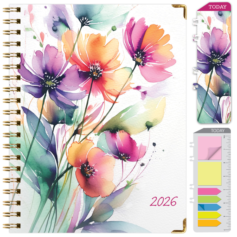 2026 Excello Brands Hardcover Fashion Daily/Weekly/Monthly Planner, 8.5in x 11in, Rainbow Floral November 2025 - December 2026, (FSHN-CY26-8511-53) MPN:FSHN-CY26-8511-53