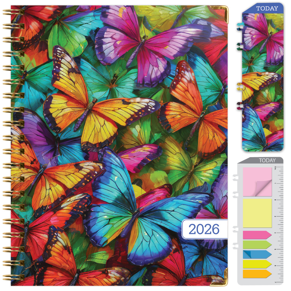 2026 Excello Brands Hardcover Fashion Daily/Weekly/Monthly Planner, 8.5in x 11in, Colorful Butterflies, Nov 2025-Dec 2026 (FSHN-CY26-8511-58) MPN:FSHN-CY26-8511-58