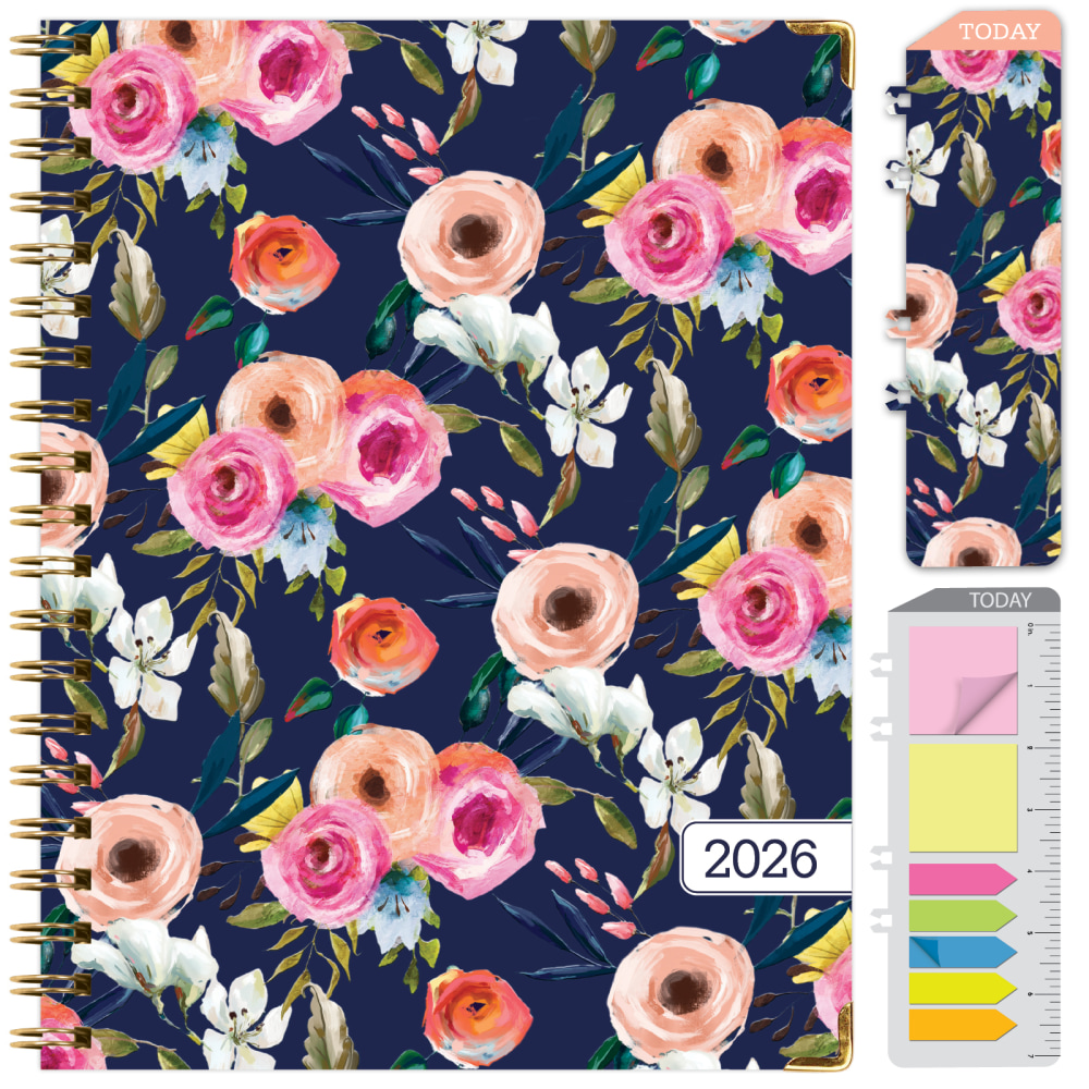 2026 Excello Brands Hardcover Fashion Daily/Weekly/Monthly Planner, 8.5in x 11in, Small Navy Floral November 2025 - December 2026, (FSHN-CY26-8511-84) MPN:FSHN-CY26-8511-84