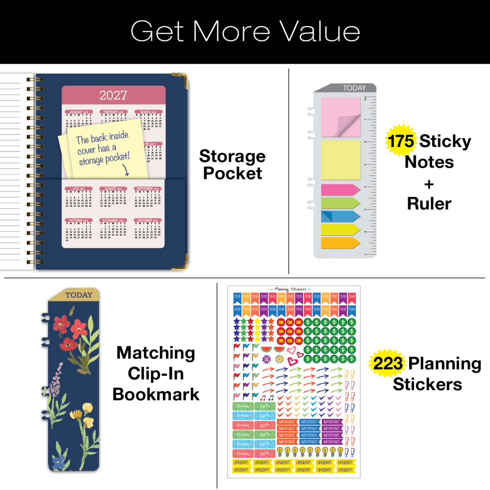 2026 Excello Brands Hardcover Fashion Daily/Weekly/Monthly Planner, 8.5in x 11in, Navy Gold Numbers November 2025 - December 2026, (FSHN-CY26-8511-85) MPN:FSHN-CY26-8511-85