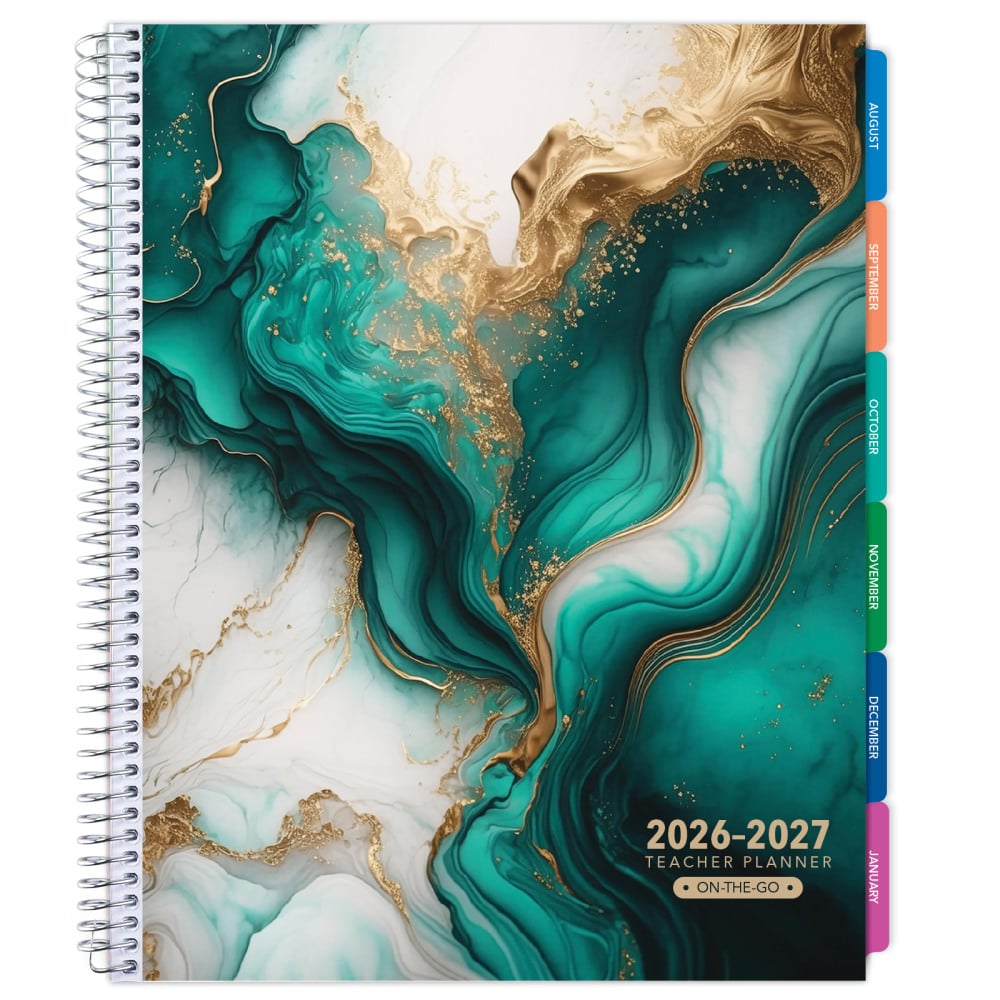 2026-2027 Excello Brands Weekly/Monthly Academic Year Teacher Planner, 8-1/2in x 11in, Teal Gold Marble, August To July, Total Qty 1 MPN:TP-AY26-0054