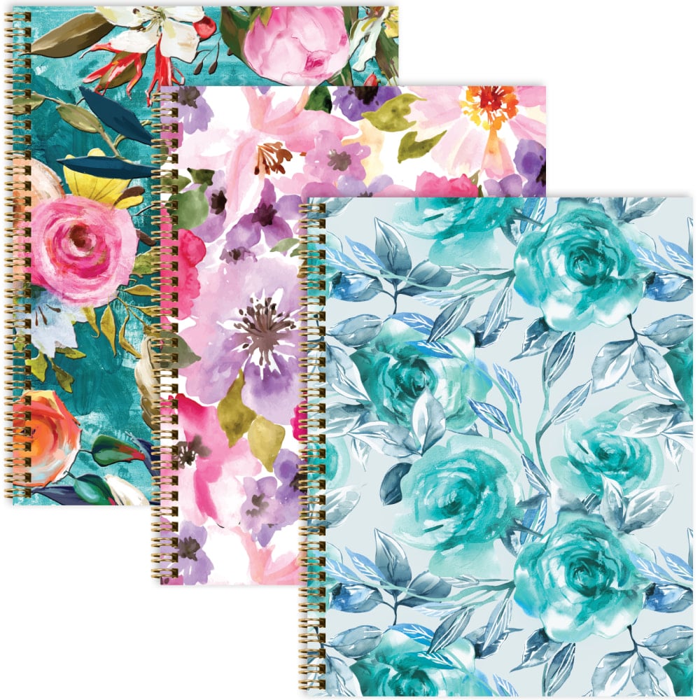 Global Fashion Spiral Notebooks, 8-1/2in x 11in, 1 Subject, College Rule, 120 Sheets, Floral, Pack Of 3 Notebooks MPN:GPP-0104-A