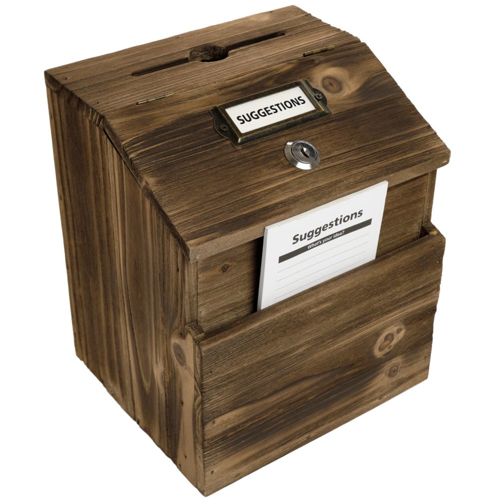 Excello Rustic Wooden Suggestion Box With Lock, 9inH x 7-3/4inW x 6-3/4inD, Brown MPN:EGP-HD-0161