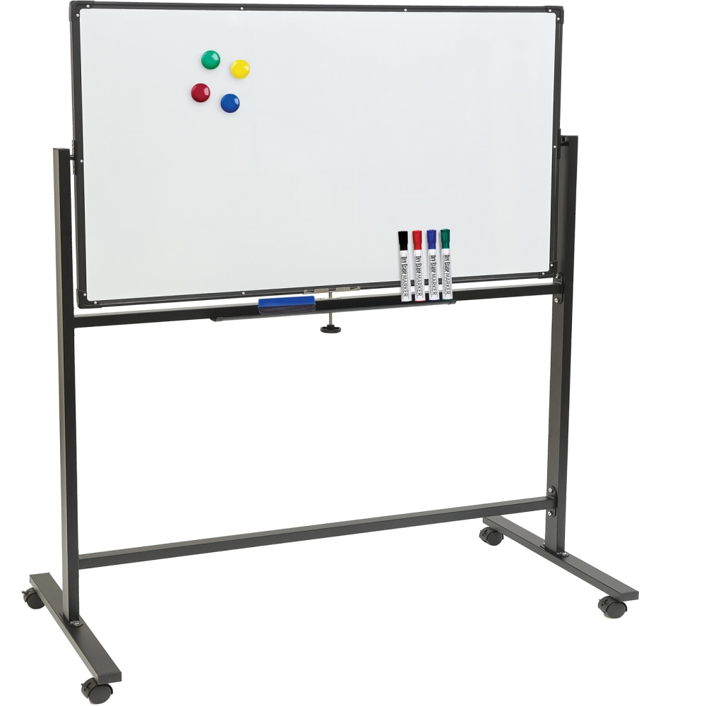 Excello Double-Sided Mobile Magnetic Dry-Erase Whiteboard On Wheels, Steel, 48in x 32in, White, Black Aluminum Frame MPN:EGP-HD-0066-BK