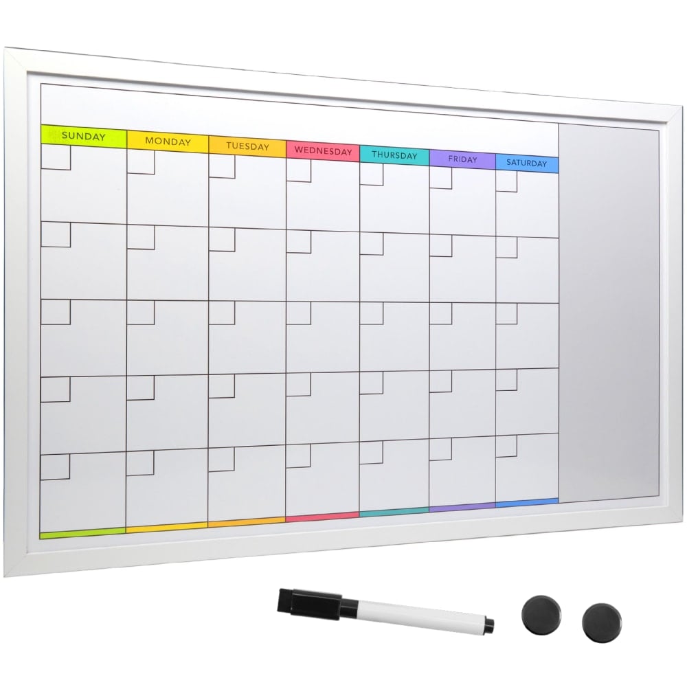 Excello Global Products Magnetic Dry-Erase Monthly Calendar Whiteboard, Porcelain, 20in x 30in, White Wood Frame MPN:EGP-HD-0315