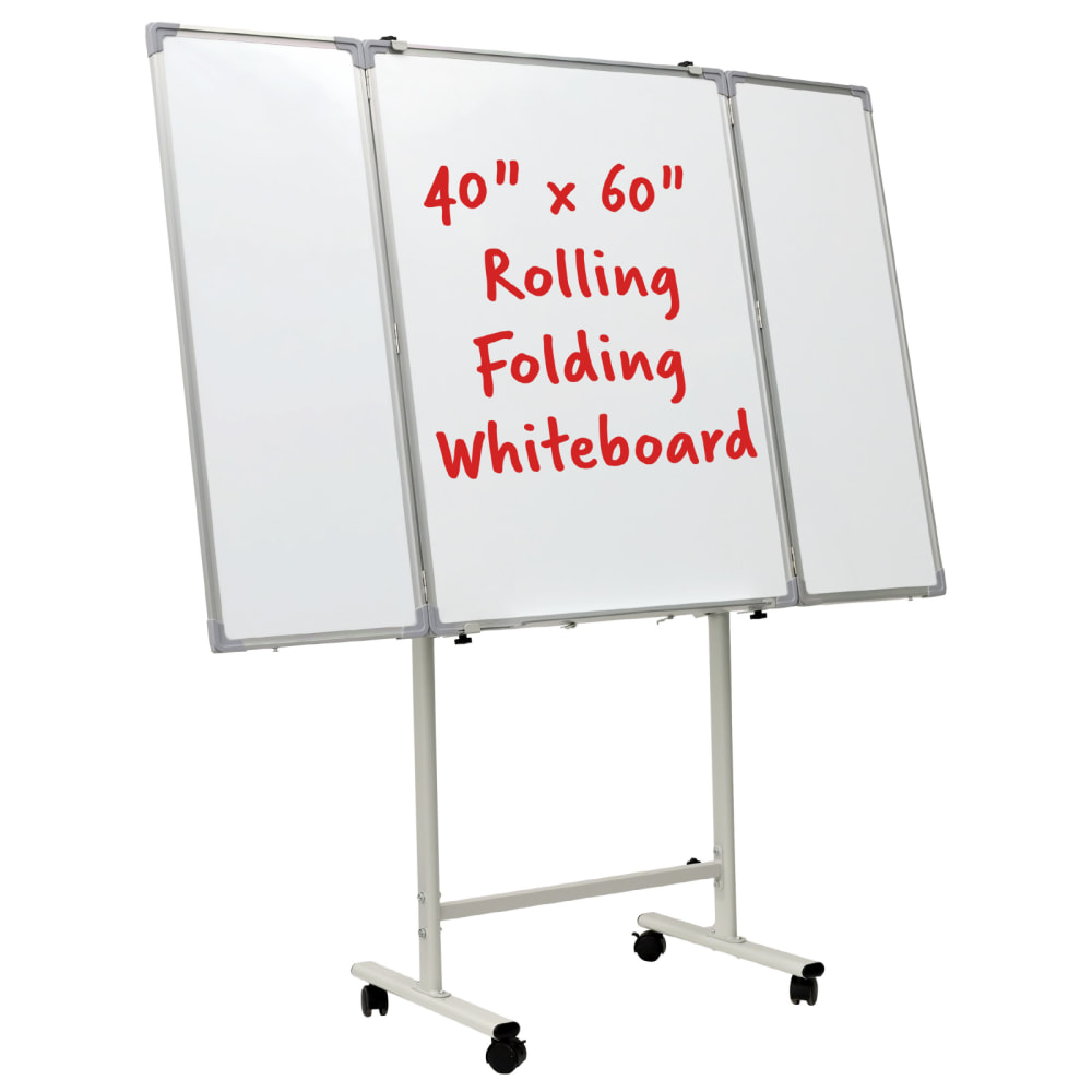 Excello Global Products Magnetic Dry-Erase Mobile Folding Whiteboard, 40in x 60in, Silver Aluminum Frame MPN:EGP-HD-0482-RW