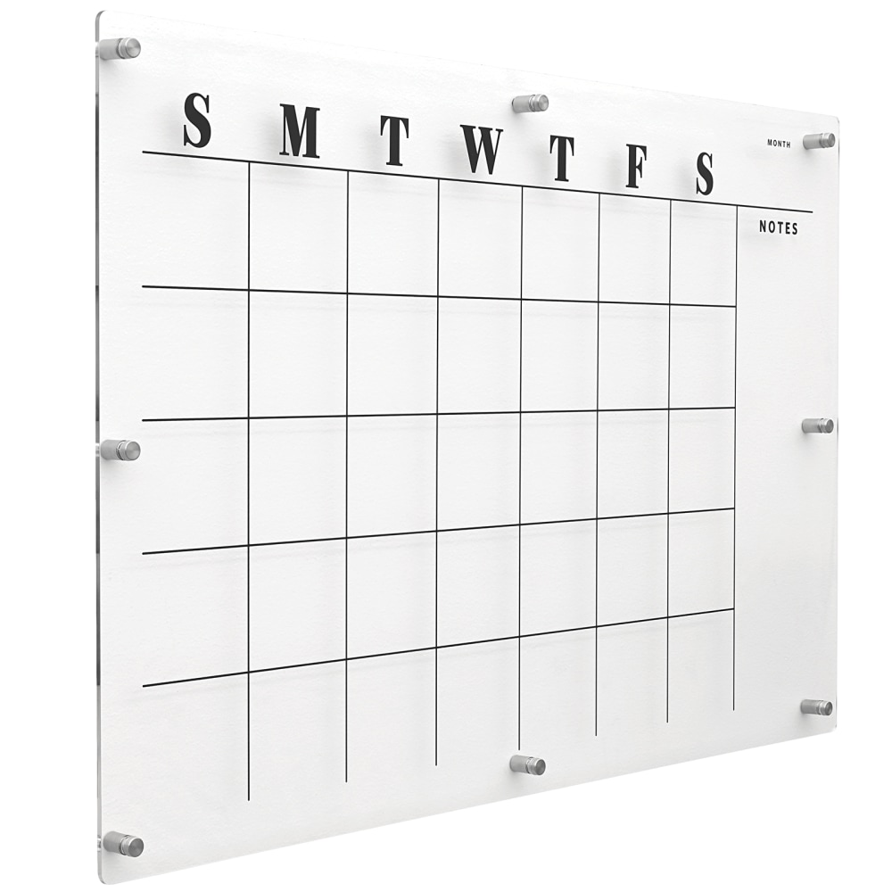 Excello Acrylic Non-Magnetic Dry-Erase Board With Custom Printed Calendar, 30in x 20in, Clear MPN:EGP-HD-0525