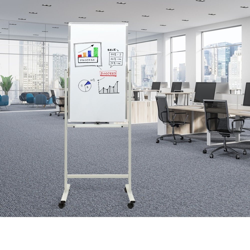 Excello Double-Sided Mobile Magnetic Dry-Erase Whiteboard On Wheels, Steel, 40in x 24in, White, Aluminum Frame MPN:EGP-HD-0528