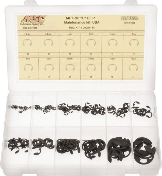 190 Piece, M2.3 to M19, Steel, E Style External Retaining Ring Assortment MPN:NFC-KIT244