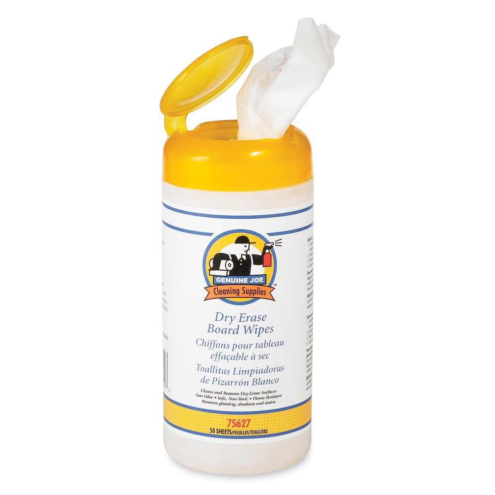 Genuine Joe Dry-Erase Board Cleaning Wipes, Container Of 50 Wipes MPN:75627