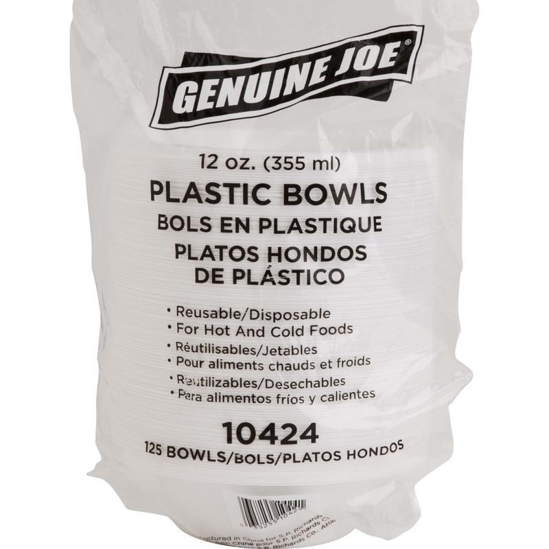 Genuine Joe Reusable/Disposable 12 Oz. Plastic Bowls, White, Pack Of 125 (Min Order Qty 4) MPN:10424