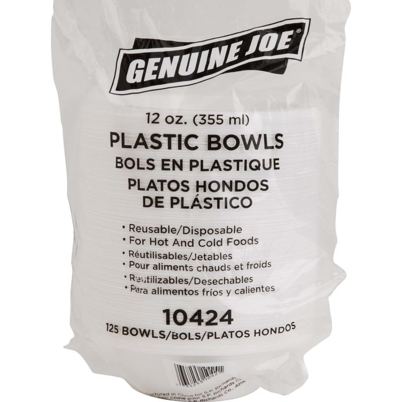 Genuine Joe Reusable/Disposable 12 Oz. Plastic Bowls, White, Pack Of 125 MPN:10424