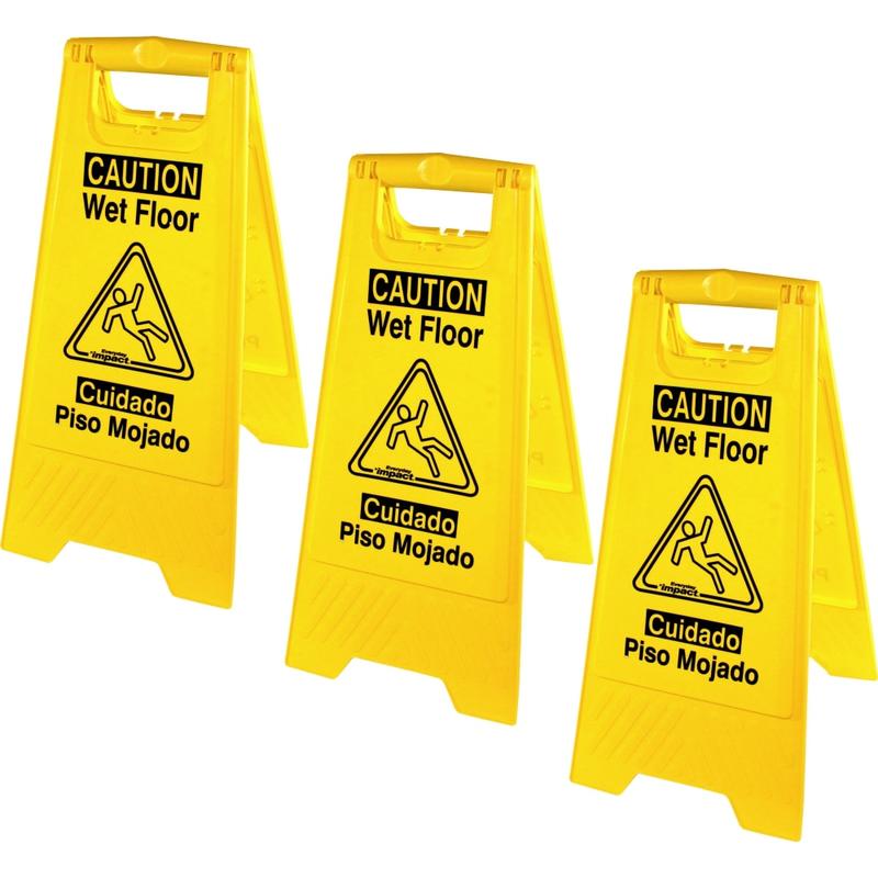 Genuine Joe Universal Graphic Wet Floor Sign - 3 / Bundle - Wet Floor Print/Message - Foldable - Yellow (Min Order Qty 2) MPN:85117BD