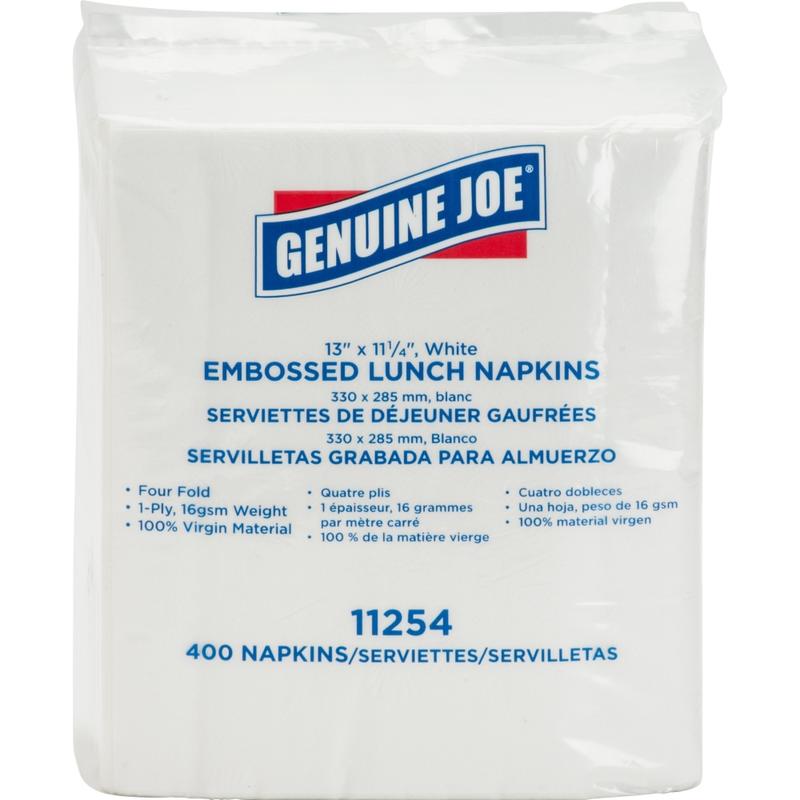 Genuine Joe Lunch Napkins - 1 Ply - Quarter-fold - 13in Width x 11.25in Length - White - 400 / Pack MPN:11254